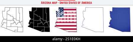 Arizona-Karte mit bearbeitbarem Kontursymbol. Arizona USA State dünne Linie Symbol, Arizona Karte Vektor Illustration, Arizona, AZ blau Silhouette Vektor Karte Stock Vektor