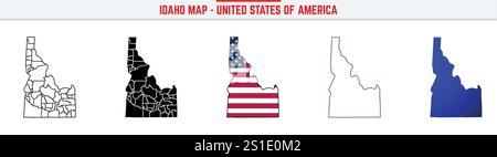 Idaho Map mit bearbeitbarem Kontursymbol. Idaho USA State dünne Linie Symbol, Idaho Karte Vektor Illustration, Idaho, ID blau Silhouette Vektor Karte Stock Vektor