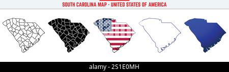 South Carolina Karte mit bearbeitbarem Kontursymbol. South Carolina USA State dünne Linie Symbol, South Carolina Karte Vektor Illustration, South Carolina, SC Stock Vektor