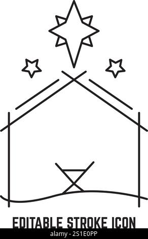 Jesus Geburtsort editierbar Stroke Icon, Weihnachtskrippe, Geburtshaus, Weihnachten, 25. Dezember Stock Vektor