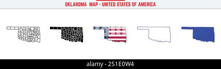 Oklahoma Karte mit bearbeitbarem Kontursymbol. Oklahoma USA State dünne Linie Symbol, Oklahoma Karte Vektor Illustration, Oklahoma, OK Silhouette Vektor Karte Stock Vektor