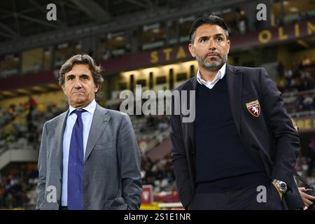 Torino, Italien. September 2023. Foto Fabio Ferrari/LaPresse 24 Settembre 2023 - Torino, Italia - Sport, calcio -ESCLUSIVA TORINO FC- Turin FC vs AS Roma - Campionato italiano di calcio Serie A TIM 2023/2024 - Stadio Olimpico Grande Turin. Nella Foto: Urbano Kairo, Davide Vagnati 24. September 2023 Turin, Italien - Sport, calcio - EXKLUSIV TURIN FC-Turin gegen Roma CFC - italienische Fußballmeisterschaft der Serie A 2023/2024 - Olimpico Grande Torino Stadium. Im Bild Urbano Cairo, Davide Vagnati Credit: LaPresse/Alamy Live News Stockfoto