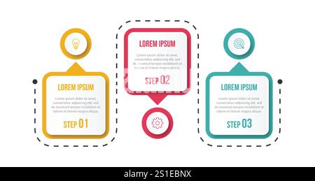 Vektor-Infografik-Designvorlage mit 3 Optionen oder Schritten Stock Vektor