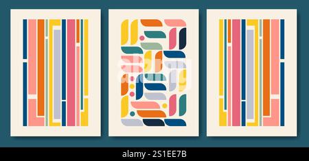 Minimalistisches Poster mit flachem geometrischem Kunstwerk. Vintage-bauhaus-Designkollektion im Retro-Stil. Farbenfrohes Design für Poster, Vektorvorlage. Ästhetisch minimalistisch Stock Vektor