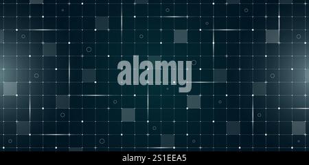 Futuristische VR-HUD-Schnittstelle mit digitalem Raster und Partikelnetz. Designvorlage für hochtechnisches GUI-Visier. SCI fi Raumschiff-Anzeige mit Linien und Punkten auf dunkelgrünem Hintergrund für FUI-Dashboard Stock Vektor