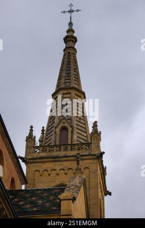 Schöne Stiftskirche aus dem 12. Jahrhundert in Neuchatel, Schweiz Stockfoto