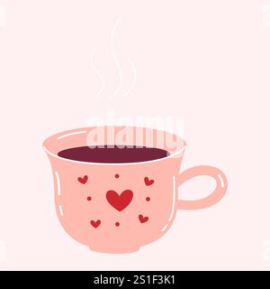 Handgezeichnete Illustration einer süßen Tasse Kaffee. Love Sticker für Collagen, Poster und Karten. Stock Vektor