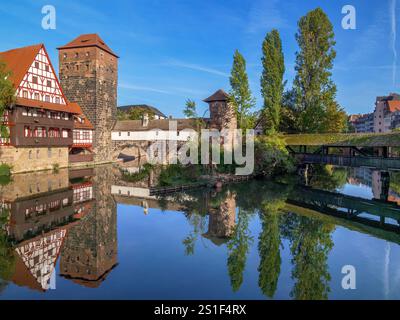 Weinstadel mit Henkerbrücke und Henkersteg, Pegnitz, Nürnberg, Mittelfranken, Bayern, Deutschland, Europa Stockfoto