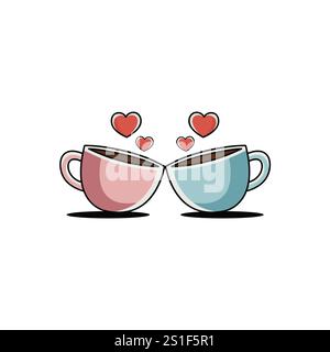 Romantischer einfacher abstrakter Kaffeetasse flacher Vektor mit Pastellfarben. Valentinstag EPS10 Stock Vektor