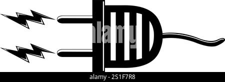 Vektorillustration Schwarzweiß-Symbol-Wandstecker mit elektrischen Strahlen, im Konzept der elektrischen Energie Stock Vektor