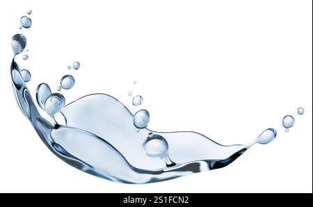 Wasserspritzer isoliert auf weißem Hintergrund. 3D-Rendering. Stockfoto