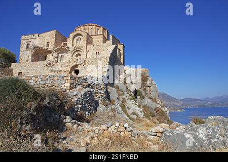 Byzantinische Burgstadt Monemvasia, Monemvassia, Monemwassia, Monembasia, im Myrtoischen Meer, Lakonien, Peloponnes, Griechenland, Europa Stockfoto