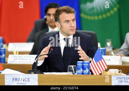 Rio de Janeiro, Brasilien, 19. November 2024, Emmanuel Macron, Präsident Frankreichs, während eines Treffens auf der G20-Plenartagung. Stockfoto