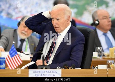 Rio de Janeiro, Brasilien, 19. November 2024, Joe Biden, Präsident der Vereinigten Staaten, während eines Treffens auf der G20-Plenartagung. Stockfoto