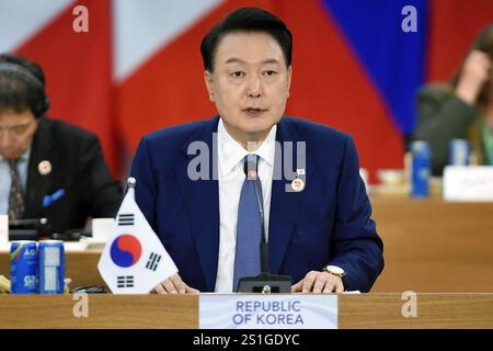 Rio de Janeiro, Brasilien, 19. November 2024. Yoon Suk Yeol, Präsident von Südkorea, während einer Sitzung auf der G20-Plenartagung. Stockfoto