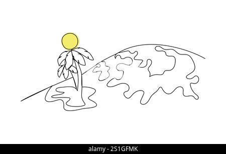 Weltumwelt Tag Schützen Sie die Erde, indem Sie einen Baum Pflanzen Weltumwelt Tag 1 Linienzeichnung Stock Vektor