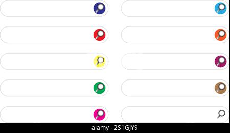Set aus zehn Suchmaschinenfeldern mit bunten Symbolen Stock Vektor