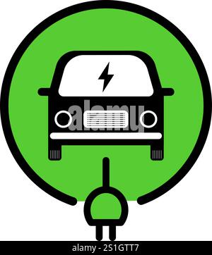 Elektroauto zum Laden von Elektrofahrzeugen mit Steckersymbol, umweltfreundliches Fahrzeugkonzept. Vektorabbildung Stock Vektor