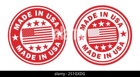 Hergestellt in den USA, Grunge-Stil mit kreisförmigem Gummistempel. Logo-Symbol hergestellt in den USA. Vektorabbildungsbild. Isoliert auf weißem Hintergrund Stock Vektor