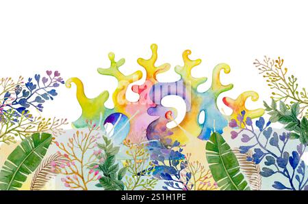 Aquarellgemälde Fantasy Vintage Stil Kranz Kunst Blumenblätter mit Wildblumengarten, bunte moderne Farbe, Farbe weiß Hintergrund. Handgezeichnet Stockfoto