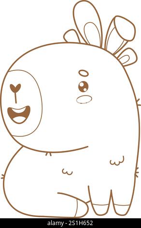 Umrichte frohe Ostern Capybara mit Hasenohren. Niedliches Zeichentricktier. Linienzeichnung, Malbuch. Vektorabbildung. Kinderkollektion Stock Vektor