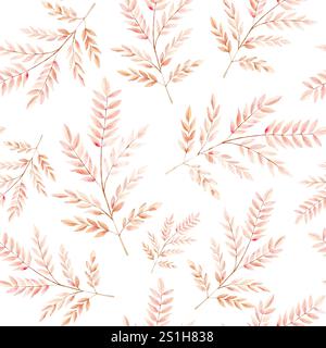 Pflanzliches Aquarellmuster mit abstrakten, orangen Zweigen. Isoliertes Aquarellmuster auf weißem Hintergrund. Geeignet für Textilien und Typografie Stockfoto