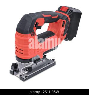 Kabellose Handstichsäge, isoliert auf weißem Hintergrund Stockfoto