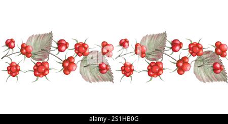 Bromble Beeren nahtloser Rand. Aquarellillustration von roten Beeren handgezeichnet, für Textil, Umschlag, Postkarte, Druck, beeren Sommer-Design Stockfoto