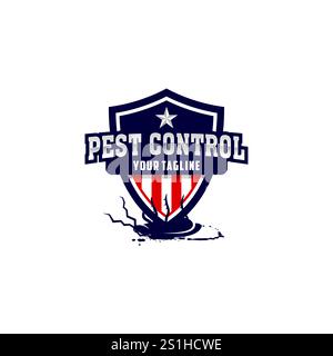 Design Des Logos Für Die Schädlingsbekämpfung. Tote Insekten Unter Dem Pest Control Shield Logo Design. Stock Vektor