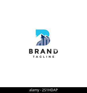 Buchstabe B mit „Mountains Silhouette“-Logo. Silhouette der Berge im Logo-Design mit Buchstabe B. Stock Vektor