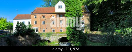 Blick auf Narborough Mill, den Fluss Nar, Narborough Village, North Norfolk, England, VEREINIGTES KÖNIGREICH Stockfoto