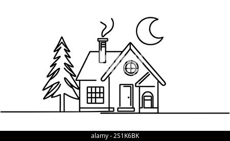 Durchgehende dünne Linie Hausvektor Illustration, minimalistisches Haus Symbol Stock Vektor