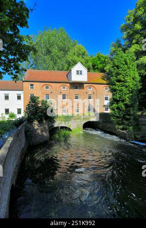 Blick auf Narborough Mill, den Fluss Nar, Narborough Village, North Norfolk, England, VEREINIGTES KÖNIGREICH Stockfoto