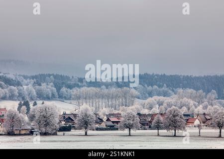 Landschaft mit Weser bei Wahmbeck im Winter; Bodenfelde; Landkreis Northeim; Niedersachsen; Deutschland; Europa Stockfoto