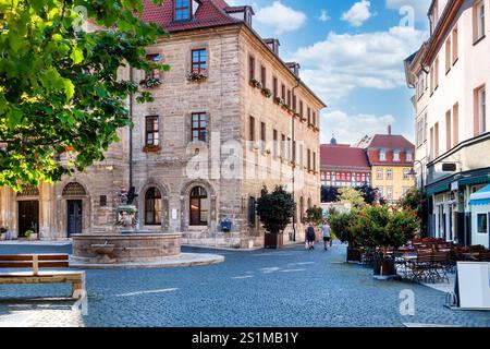 Idyllische Stadt Bad Langensalza mit Blick auf das Rathaus, Thüringen, Deutschland Stockfoto