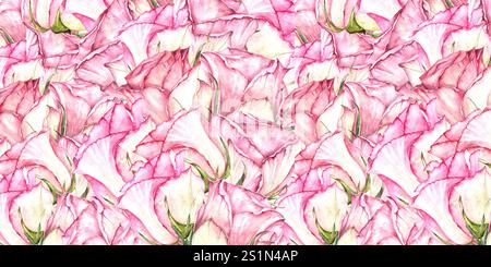 Nahtloses Aquarellmuster aus rosa Rosen. Handgefertigt. Das Muster eignet sich für Weihnachtsdekorationen, Textilien und Typografie Stockfoto