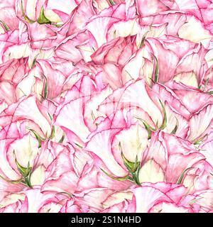 Nahtloses Aquarellmuster aus rosa Rosen. Handgefertigt. Das Muster eignet sich für Weihnachtsdekorationen, Textilien und Typografie Stockfoto