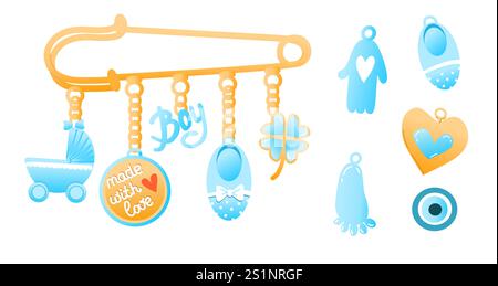 Baby Brosche Pin Schutz Amulett Baby Schmuck Vektor Illustration Stock Vektor