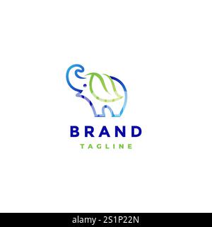 Niedlicher Elefant, bedeckt mit Blätterlogo. Elefant Mit Blattförmigen Ohren-Logo. Stock Vektor