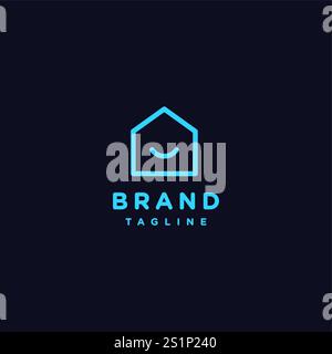 Lächeln Symbol Auf Home Icon Logo Design. Fröhlich lächelndes Haus-Icon-Logo-Design. Stock Vektor