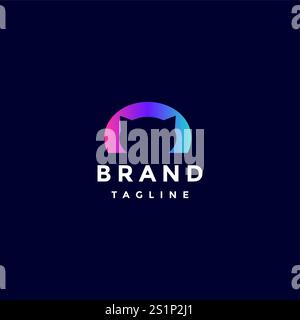 Lustiges Cat Dome Icon Logo-Design. Silhouette Des Katzenkopfes Im Farbigen Dome-Logo-Design. Stock Vektor