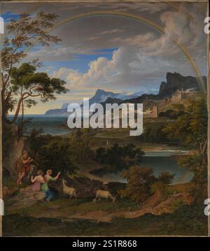 Titel: Heroische Landschaft mit Rainbow Künstler: Joseph Anton Koch Jahr: 1824 Medium: Öl auf Leinwand Abmessungen: 42 3/4 x 37 3/4 cm (108,6 x 95,9 cm) Ort: Das Metropolitan Museum of Art Stockfoto