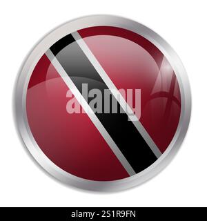 Flagge von Trinidad und Tobago – auf dem glänzenden Kreisknopf wird eine farbenfrohe Flagge angezeigt, die eine kulturelle Identität und ein kulturelles Erbe des Landes darstellt. Das Wesen des nationalen Stolzes und der Einheit. Stock Vektor