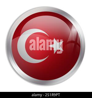 Türkei-Flagge – der glänzende Kreis zeigt eine bunte Flagge, die eine kulturelle Identität und ein kulturelles Erbe des Landes darstellt. Das Wesen des nationalen Stolzes und der Einheit. Stock Vektor