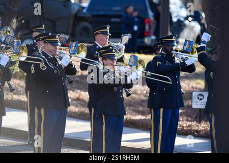 Atlanta, Usa. Januar 2025. Die Armeeband spielt vor einer Beerdigung in der Jimmy Carter Presidential Library and Museum in Atlanta, GA am Samstag, den 4. Januar 2025. Jimmy Carter, 39. Präsident der Vereinigten Staaten und Friedensnobelpreisträger 2002, starb friedlich am Sonntag in seinem Haus in Plains, Georgia. Mit 100 Jahren war er der am längsten gelebte Präsident in der Geschichte der USA. Foto von Julian Alexander/UPI Credit: UPI/Alamy Live News Stockfoto