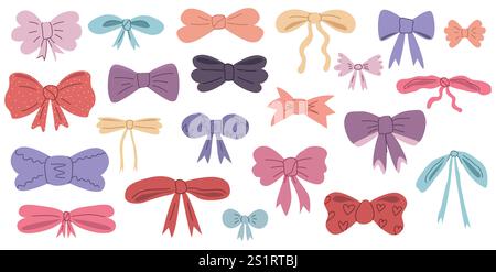 Feiertagsschleifen, Bänder Knoten und gebundene Spitze für Verpackung Design Dekoration Vektor Illustration. Satz Schleifen Stock Vektor