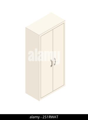 Isometrischer Holzschrank mit Griff. Weißes Holz. Moderne Möbel für Büro oder zu Hause. Vektorillustration isoliert auf weißem Hintergrund. Stock Vektor