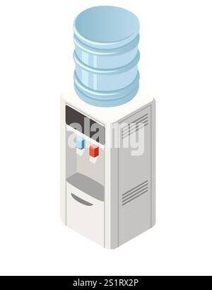 Wasserkühler mit kalt- und Warmwasserventil. Transparenter Wasserbehälter. Bürobedarf. Vektorillustration isoliert auf weißem Hintergrund Stock Vektor