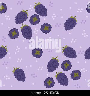 Nahtloses Muster reifer Brombeeren. Geeignet für Projekte mit Beeren, Dessertrezepte und Hervorhebung der Eigenschaften von Brombeeren und gesundheitlichen Vorteilen Stock Vektor