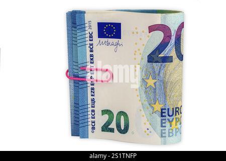 20-Euro-Banknoten auf weißem Hintergrund Stockfoto